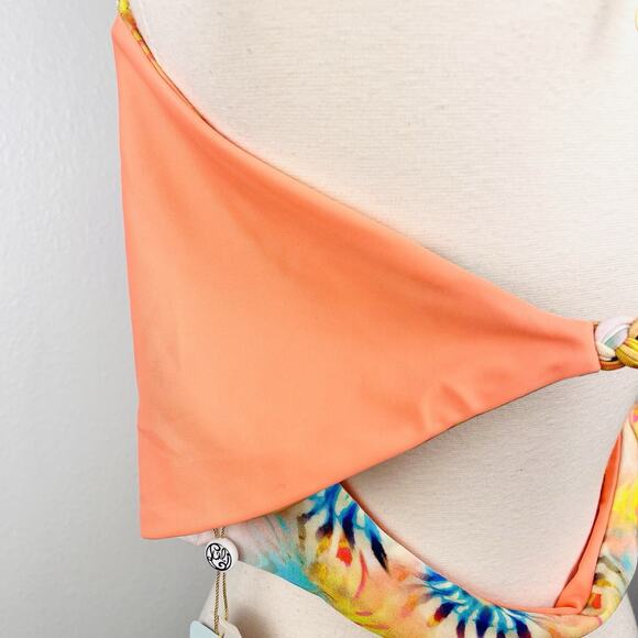 NWT Luli Fama XL Crossover Halter Bikini Top Reversible Sol Multicolored Print - Picture 6 of 6